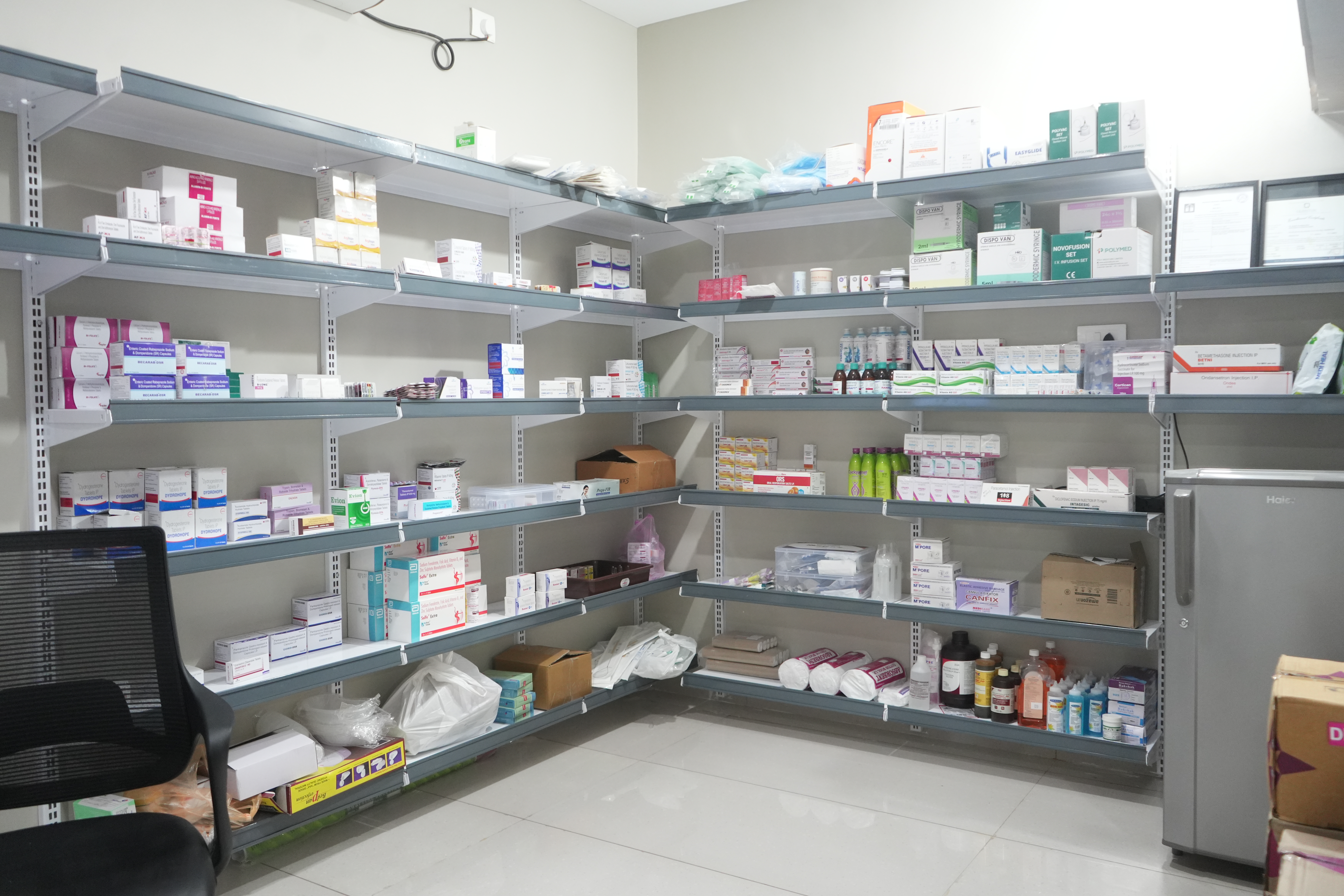 In-house pharmacy at Eraya Gynec & Surgery Hospital — on-site medicines in Vadodara